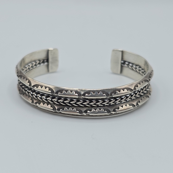 Unbranded Jewelry - VTG Solid Sterling Silver Southwestern Stamped Cuff Bracelet Twisted Cable, 27g